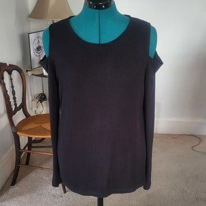 Drew Black Ribbed Cold Shoulder Knit Top